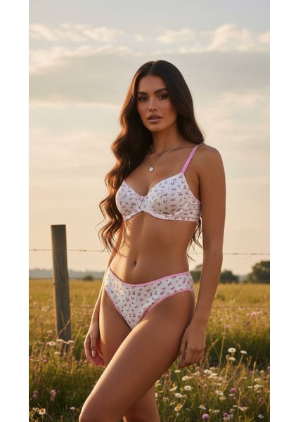 Beyaz Rosy Garden Pamuklu Balenli Takım