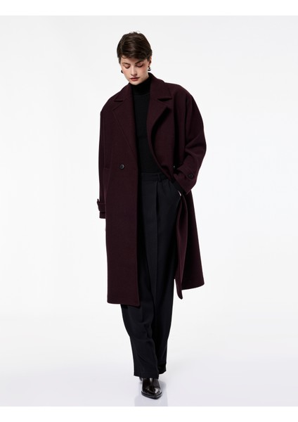 Uzun Kollu Cepli Düğmeli Kruvaze Uzun Kaşe Kaban fiyatları