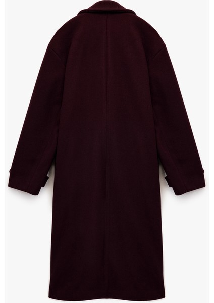 Uzun Kollu Cepli Düğmeli Kruvaze Uzun Kaşe Kaban fırsatları