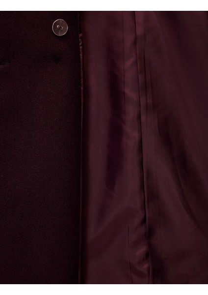 Uzun Kollu Cepli Düğmeli Kruvaze Uzun Kaşe Kaban