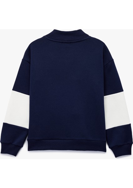 Uzun Kollu Yarım Fermuarlı Dik Yaka Nakışlı Oversize Sweatshirt fiyatları