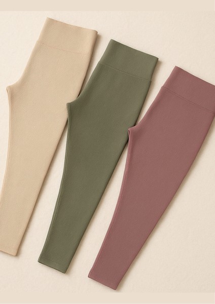 Kadın Giyim Yüksel Bel Dalgıç Fitilli 3 Adet Tayt LL.K41.O0173.001