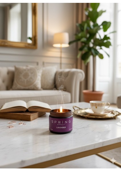Spring – Özel Tasarım Lavanta Kokulu Mum (250GR) Doğal Vegan Soya Wax | Ahşap Fitil | Özel Cam Kavanoz fırsatları