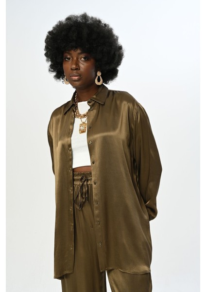 Kadın Düz Renk Saten Oversize Kesim Gömlek fiyatları