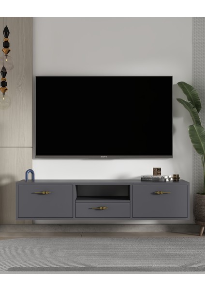 1326DROPCT-32 Duvara Montaj Tv Sehpası Antrasit-Altın