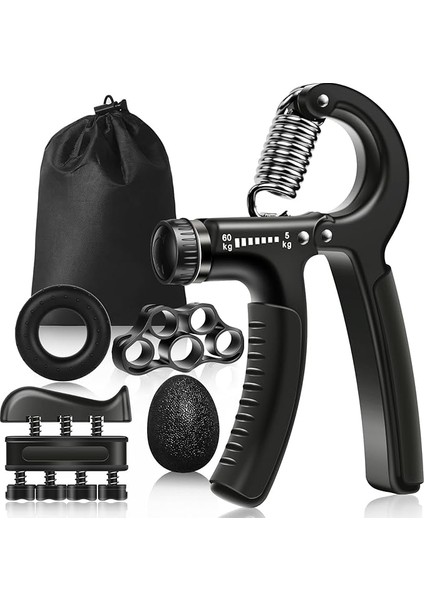 5 Parça Set Kavrama Güçlendirici, 5-60 kg Ayarlanabilir El Kavrama Güçlendirici, Monitörlü, Parmak Sedyesi, Stres Giderici Kavrama Topu, Sporcular ve Müzisyenler Için
