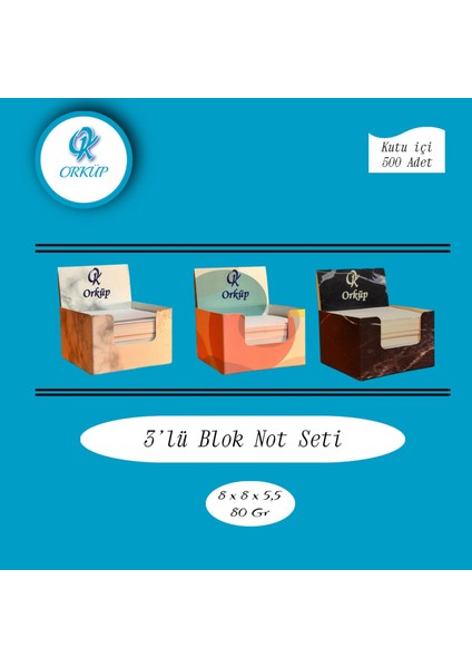 Orküp Bloknot Küp Blok Not 8x8 1. Hamur 80 Gram 3 Paket 3X500 Adet Beyaz | Göz Yormayan Kağıt