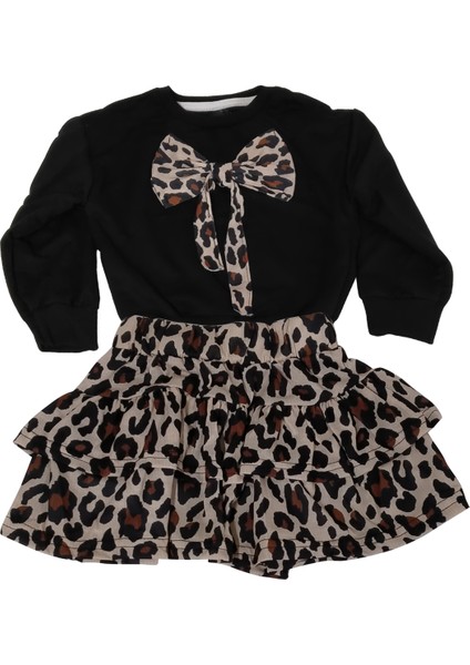 Leopar Desenli Etekli Sweat Takım Kız Çocuk