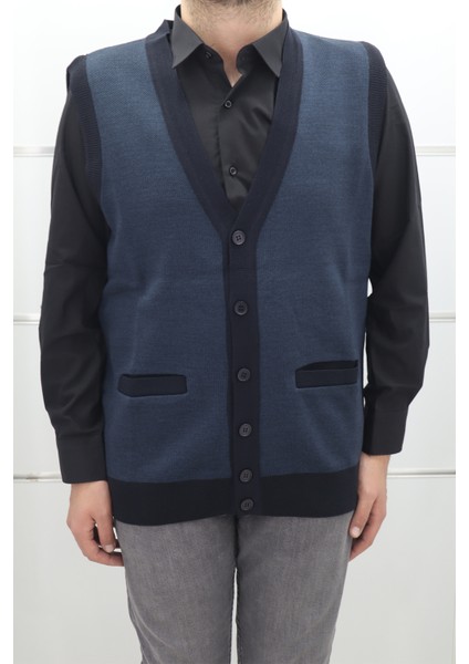 Fistan Store Erkek Düz Klasik Kesim Rahat Kalıp V - Yaka Kışlık Yünlü Yelek