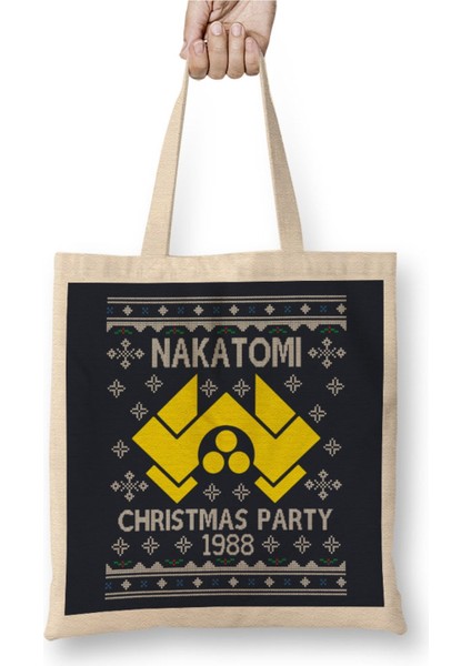 Bej Uzun Saplı Nakatomi Temalı Bez Çanta, Şık ve Kullanışlı Tasarım