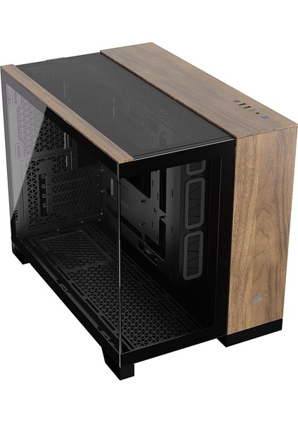 2500X Small-Tower Matx Çift Bölmeli Pc Kasası - Sertleştirilmiş Panoramik Cam - Ters Bağlantı Anakart Uyumlu - Vantilatör Dahil Değildir - Siyah/ceviz Ağacı