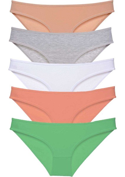 5 Adet Süper Eko Set Likralı Kadın Slip Külot Ten Gri Beyaz Pudra Yeşil