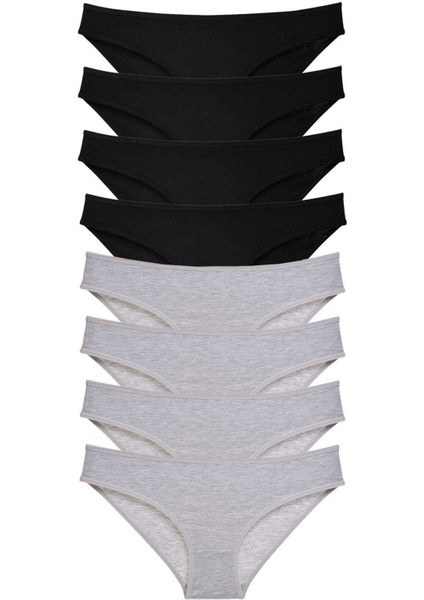 8 Adet Süper Eko Set Likralı Kadın Slip Külot Siyah Gri