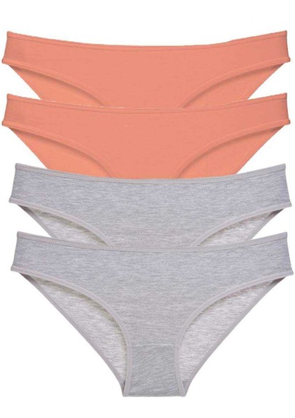 4 Adet Süper Eko Set Likralı Kadın Slip Külot Pudra Gri