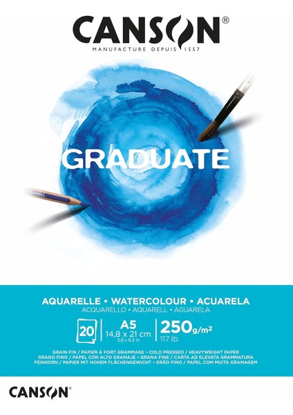 Mezun 250 Gsm A5 Kağıt, Soğuk Preslenmiş, Tampon Yapıştırılmış Taraf, 20 Beyaz Çarşaf, Öğrenci Sanatçılar Için Ideal