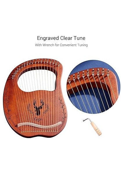 19-String Ahşap Lir Arp Rezonans Kutusu Akort Anahtarlı Yaylı Enstrüman 3 Adet Seçtikleri Sticker Ekstra Dize Seti fırsatları