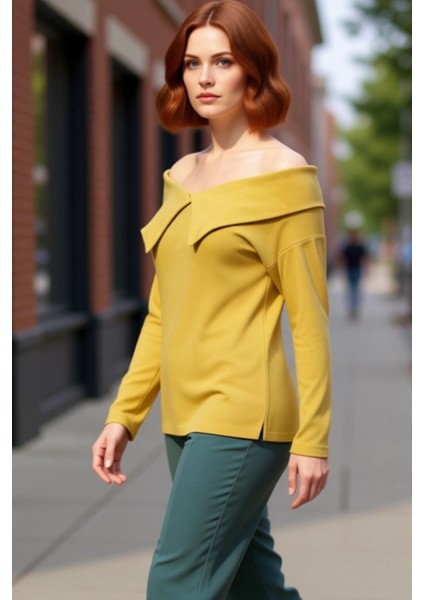 Kadın Carmen Yaka Pamuklu Kaşkorse Bluz Rahat Kesim ve Şık Detaylar Kaliteli Şık Rahat Modern fırsatları