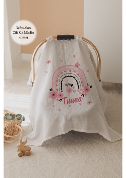 %100 Pamuk Isme Özel Çift Katlı Müslin Puset Örtüsü - Gökkuşağı