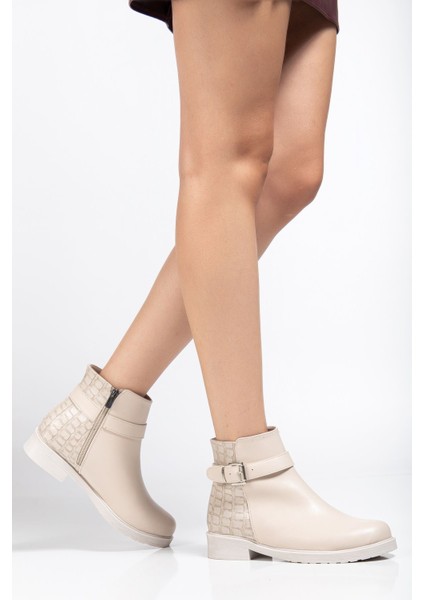 165-204/1 Bej Kroko Toka Aksesuarlı Fermuarlı Günlük Kadın Bot modelleri