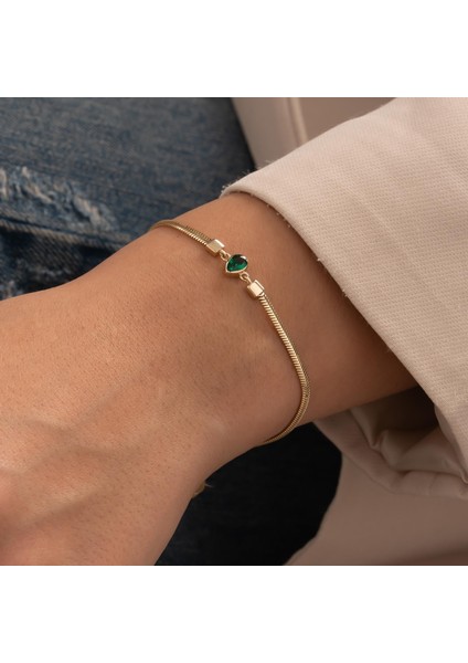 Balıksırtı Yeşil Taşlı 14 Ayar Altın Bileklik