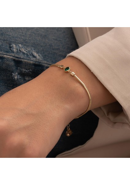 Balıksırtı Yeşil Taşlı 14 Ayar Altın Bileklik fiyatları