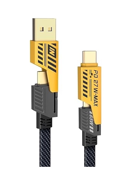 4 In 1 Çoklu USB Şarj Kablosu: 1,5 M, Type C To Lightning Örgü Şarj Kablosu USB A/usb C 65W Tip C/27W Pd Her Cihaz ile Uyumlu Metal Başlıklı
