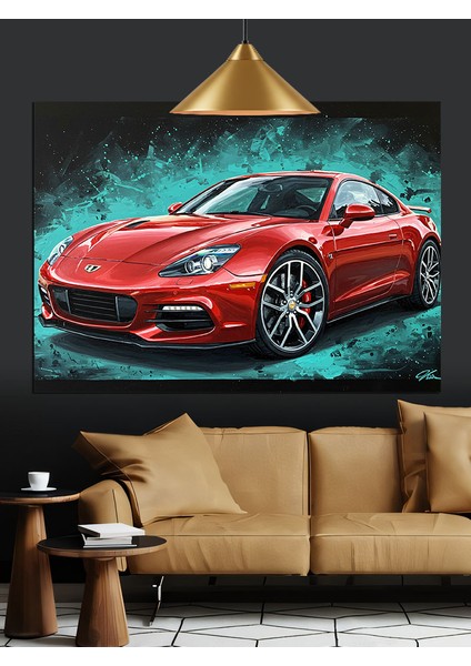 Kırmızı Spor Araba Hız Dekoratif Kanvas - Mdf Ahşap Tablo