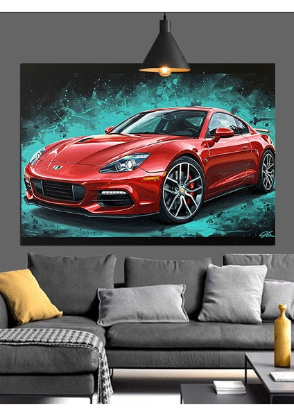 Kırmızı Spor Araba Hız Dekoratif Kanvas - Mdf Ahşap Tablo fiyatları