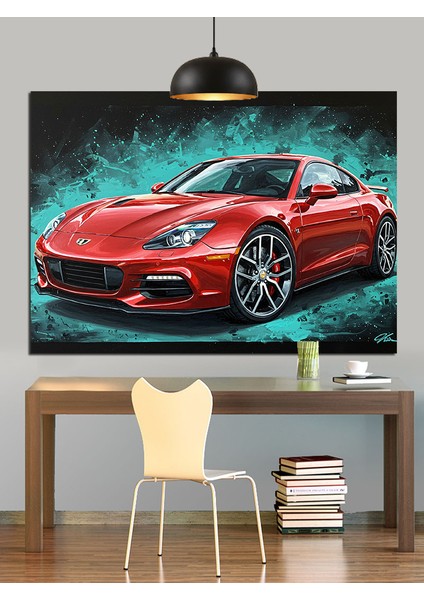 Kırmızı Spor Araba Hız Dekoratif Kanvas - Mdf Ahşap Tablo fırsatları