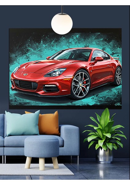 Kırmızı Spor Araba Hız Dekoratif Kanvas - Mdf Ahşap Tablo indirimleri