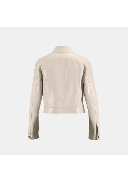 Kadın Beyaz Gömlek Yaka Metal Düğme Detaylı Deri Ceket indirimleri