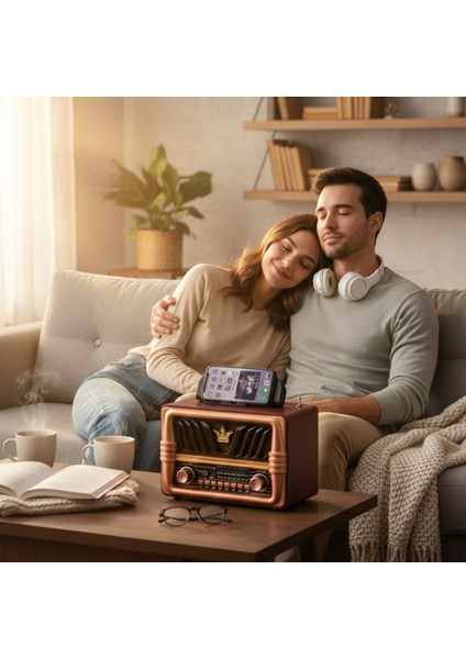 Buffer® Büyük Boy Telefon Tutma Saplı Retro Ahşap Tasarım Bluetooth Hoparlörlü Radyo – Fm/am Destekli, Şarjlı ve Taşınabilir Radyo NS-8077 modelleri