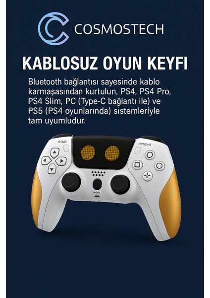 Play x Kablosuz Oyun Kolu Beyaz-Siyah Gamepad– Çift Titreşimli, Uzun Batarya Beyaz-Sarı, Ps4 / Pc / Ps5 ( Kısmı Uyumlu ) fırsatları