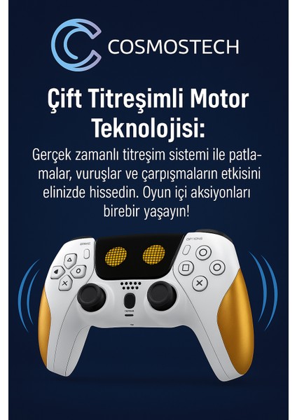 Play x Kablosuz Oyun Kolu Beyaz-Siyah Gamepad– Çift Titreşimli, Uzun Batarya Beyaz-Sarı, Ps4 / Pc / Ps5 ( Kısmı Uyumlu )