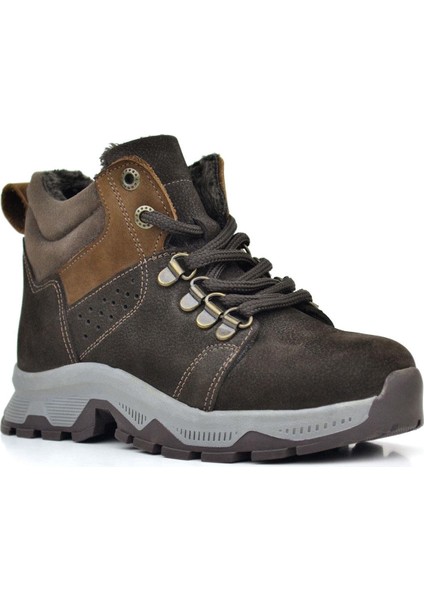 Hakiki Deri Kahverengi Fermuarlı Trekking Çocuk Bot