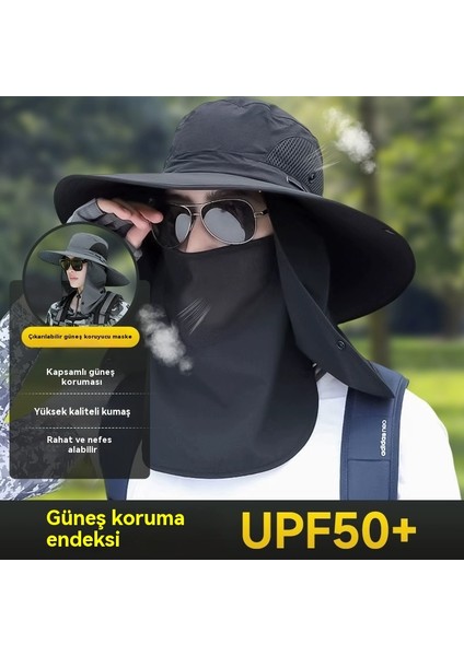 Erkek Balıkçı Şapka Yaz Güneş Koruma Katlanabilir Açık Büyük Kenarlı Şapka (Yurt Dışından)