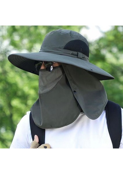 Erkek Balıkçı Şapka Yaz Güneş Koruma Katlanabilir Açık Büyük Kenarlı Şapka (Yurt Dışından)