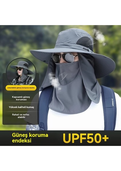 Erkek Balıkçı Şapka Yaz Güneş Koruma Katlanabilir Açık Büyük Kenarlı Şapka (Yurt Dışından)