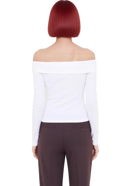 Kadın Vücuda Oturan Carmen Yaka Düğmeli Örme Üst Kaliteli Şık Rahat Modern Zarif Günlük modelleri