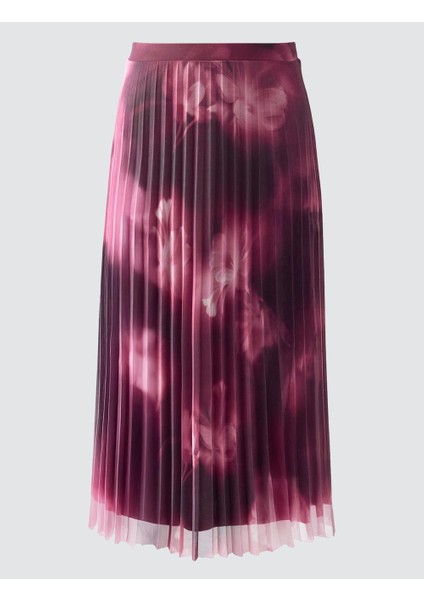 Gül Kurusu Yüksek Bel Piliseli Rahat Kesim Midi Etek