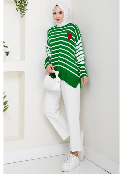 Kalp Aplikeli Çizgili Kazak Yeşil HM2617 modelleri