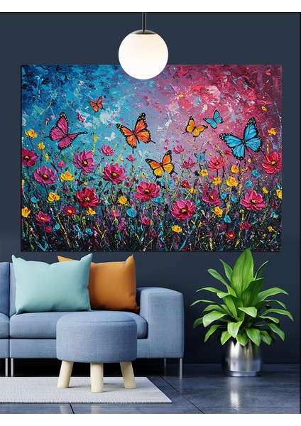 Uçuşan Kelebekler Çiçek Tarlası Dekoratif Kanvas - Mdf Ahşap Tablo fiyatları