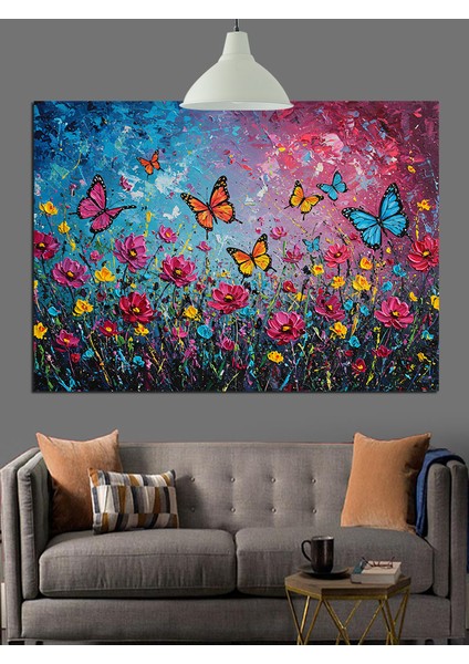 Uçuşan Kelebekler Çiçek Tarlası Dekoratif Kanvas - Mdf Ahşap Tablo indirimleri