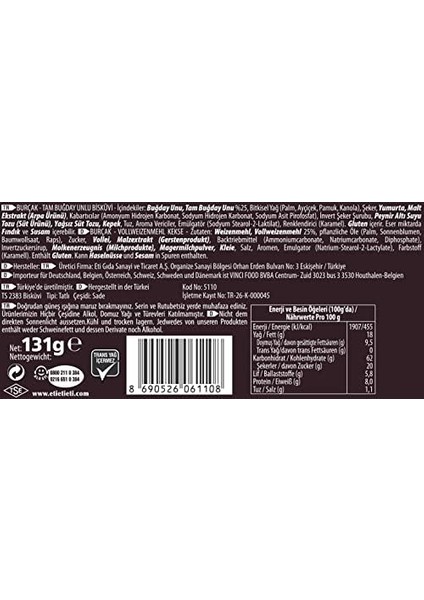 Eti Burçak Tam Buğday Unlu Bisküvi 131 G x 24 Adet fiyatları