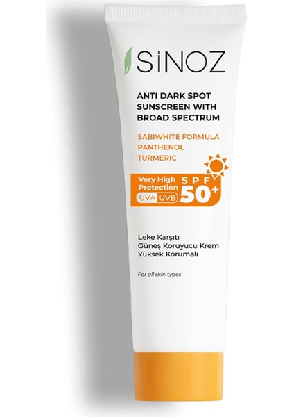 Sinozspf 50 Leke Karşıtı Yüksek Koruyucu Yüz Güneş Kremi 50 ml Normal ve Kuru Ciltler Için