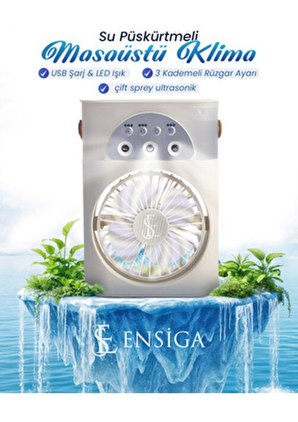 Masaüstü Klima Fanı Ultrasonik Atomizasyon 4.5W Enerji Tasarruflu 3 Hızlı Ayar