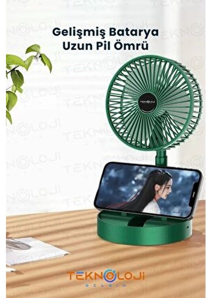 Masaüstü Fan Teleskopik Şarjlı Mini Vantilatör 3 Kademe Beyaz Renkli