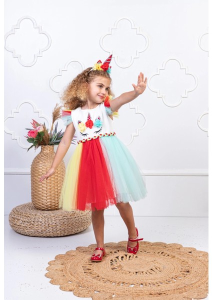 Kız Çocuk Unicorn Tütülü Elbise Kostüm Modeli