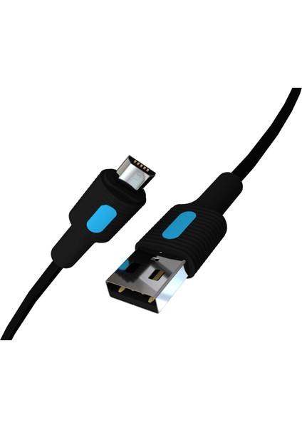 Micro USB Hızlı Şarj Kablosu (Siyah + Mavi/siyah Uç) (150 Cm)