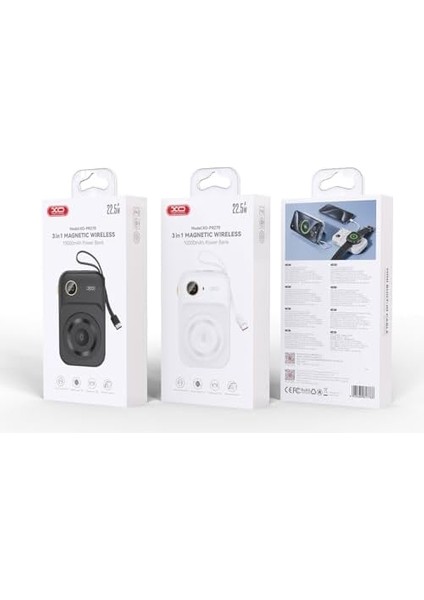 Xo ile Uyumlu Powerbank, Telefon ve Akıllı Saat ŞARJ,10000 Mah, 22.5W Hızlı Şarj, 15W Kablosuz Şarj, Uyumlu, Dahili Type-C Kablo, Stand Olabilir, Dijital Gösterge, PR270 (Siyah) modelleri